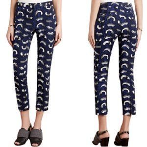 Anthropologie Cartonnier Charlie Brushstroke Ankle/Cropped Pants Navy - 12